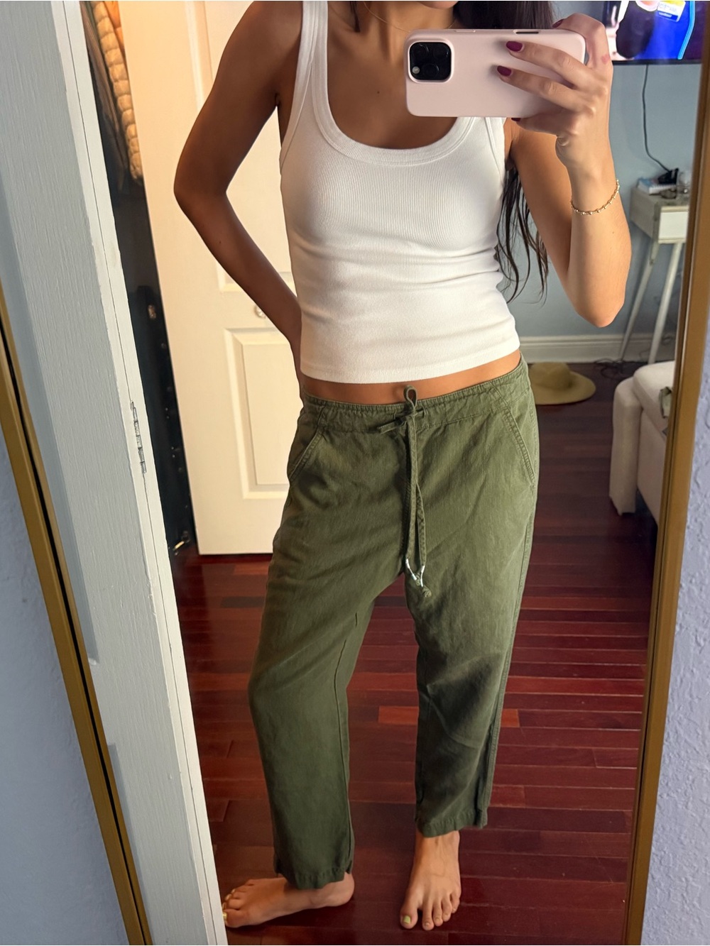 J. Crew Olive Green Drawstring Linen Pants